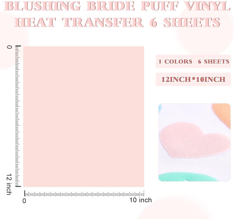 HTVSTD Pastel Pink Puff Vinyl Heat Transfer -12" x 10" 6pcs Puffy HTV Iron On Vinyl Puffy Heat Transfer Vinyl for T-Shirts Puff HTV - Image 2